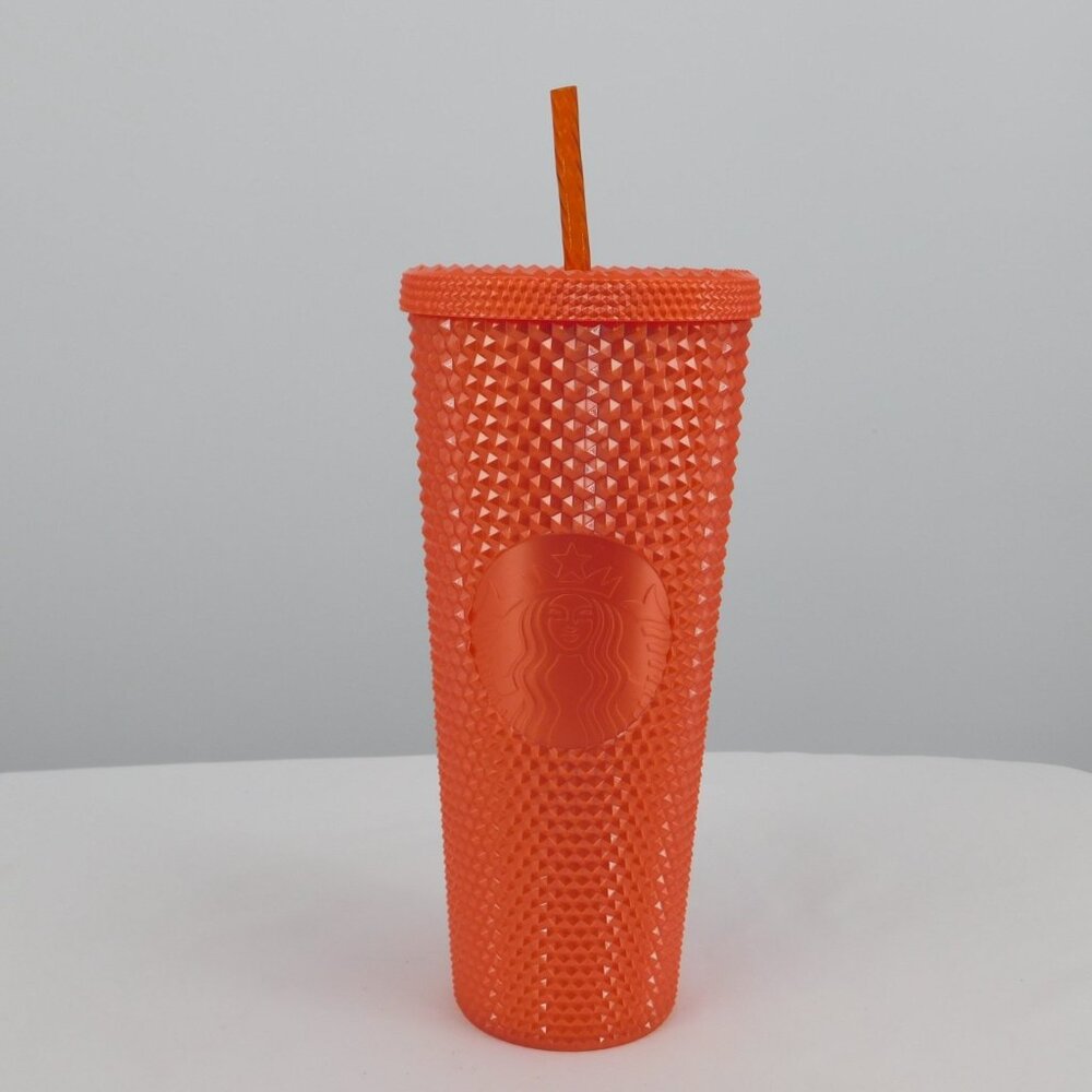 Starbucks 2022 Orange Studded 24oz Venti Cold Cup Tumbler with Straw Mermaid